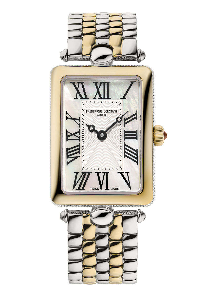 Frederique Constant Classics Art Deco Carrée watch by Frederique Constant with two-tone case, Roman numeral dial, and bracelet