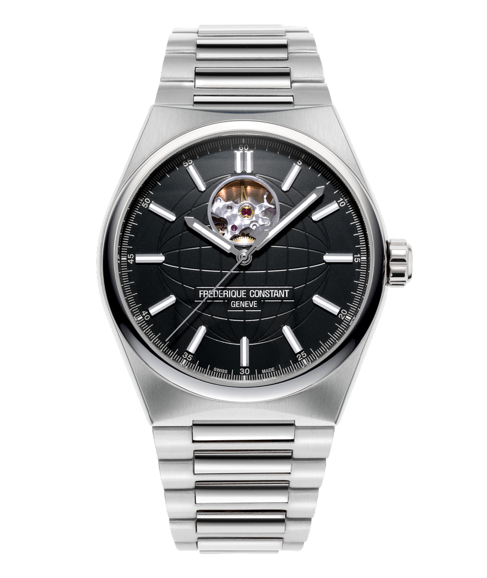 Frederique Constant Highlife Heart Beat Automatic silver automatic watch with black dial and open heart display