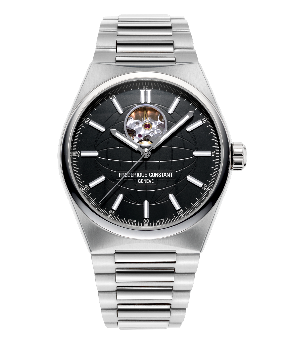Frederique Constant Highlife Heart Beat Automatic silver automatic watch with black dial and open heart display