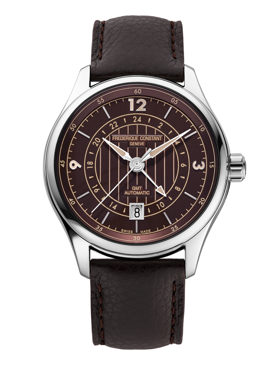 Frederique Constant Classics Runabout Automatic watch with brown dial leather strap and stainless steel case