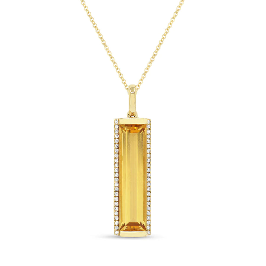 Emerald Cut Citrine and Diamond Pendant