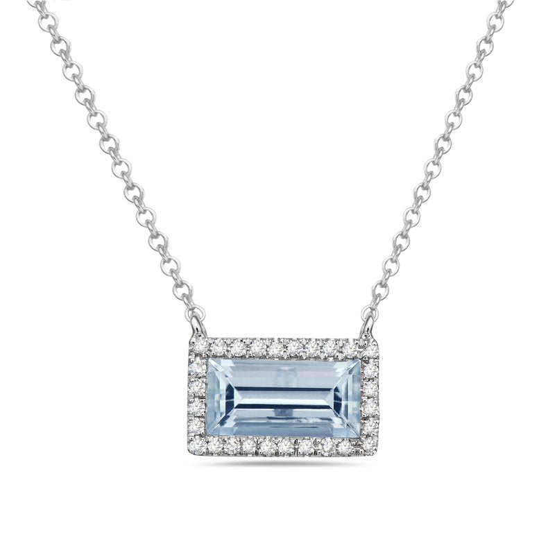 Emerald Cut Aquamarine and Diamond Necklace