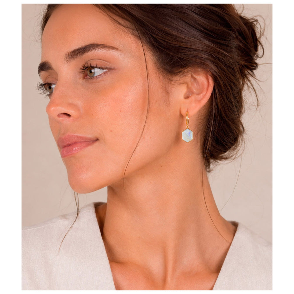 Jorge Revilla Geo Hexagonal Rainbow Moonstone Earrings