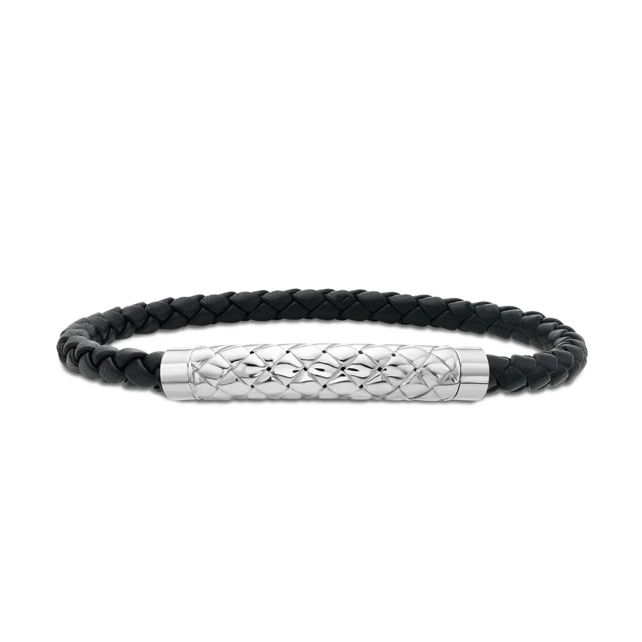 Phillip Gavriel Men's Silver Woven Bar Leather Bracelet