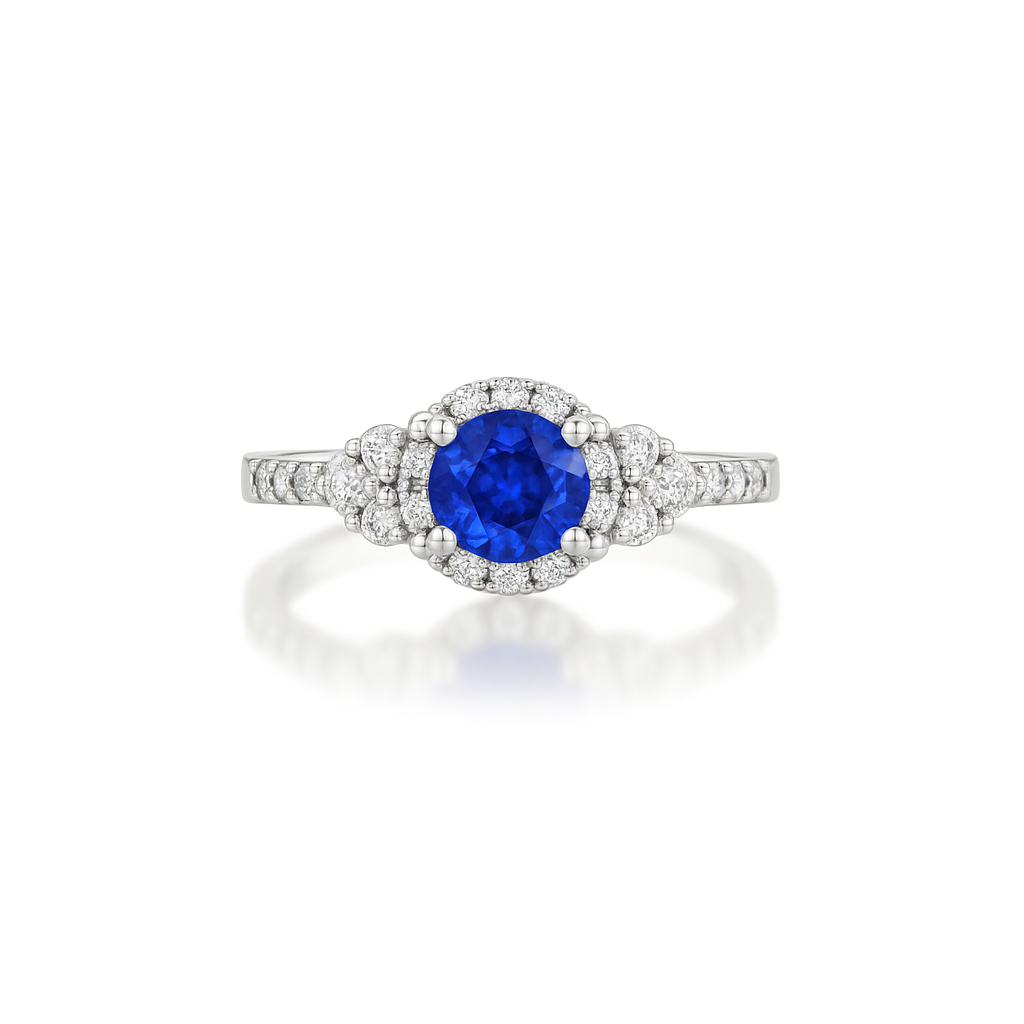 Barmakian Sapphire and Diamond Halo Ring