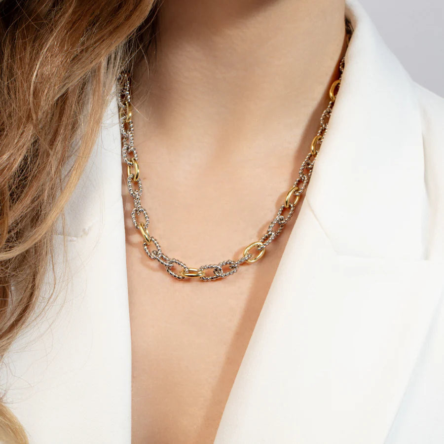Phillip Gavriel Silver & 18kt Gold San Zeno Italian Cable Necklace