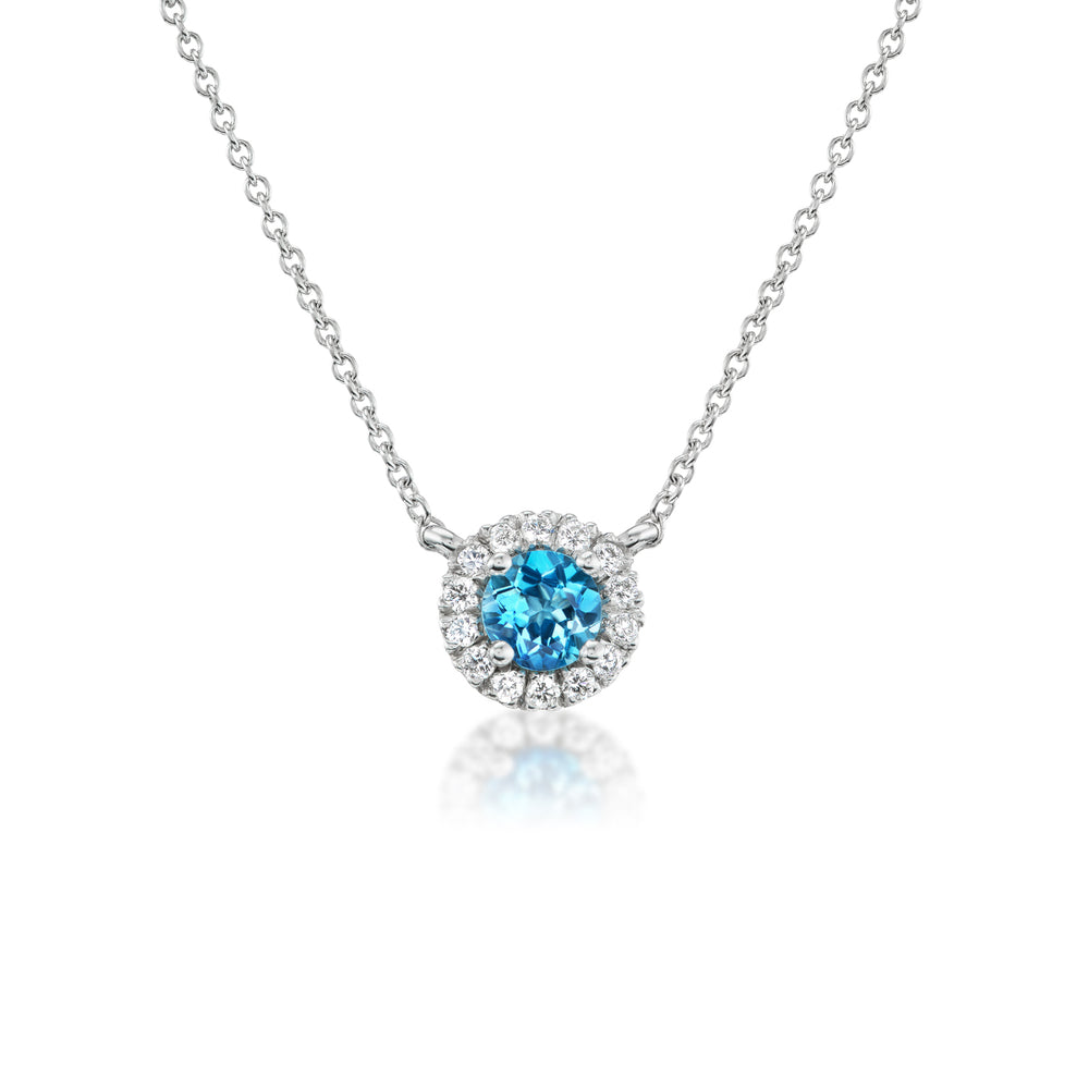 Barmakian Blue Topaz and Diamond Halo Pendant