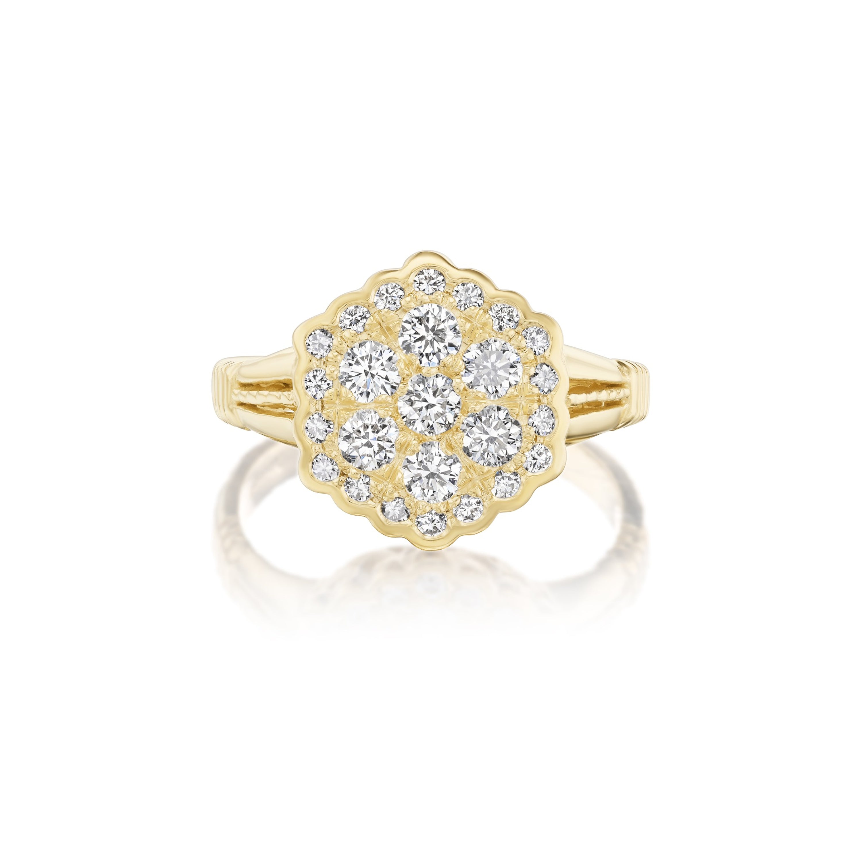 Yellow Gold Antique Style Diamond Cluster Ring
