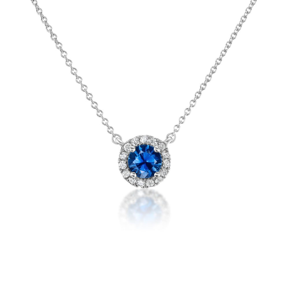 Sapphire and Diamond Halo Pendant