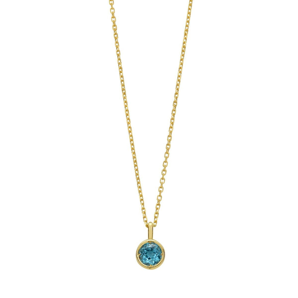 Yellow Gold Blue Topaz Bezel Pendant