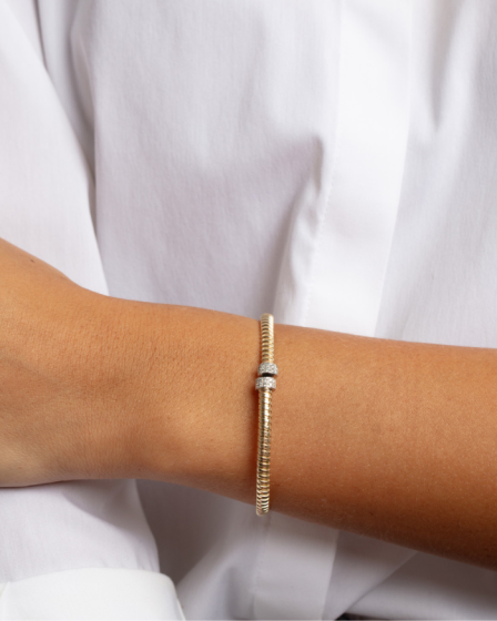 Yellow Gold Diamond Endcaps Tubogas Cuff