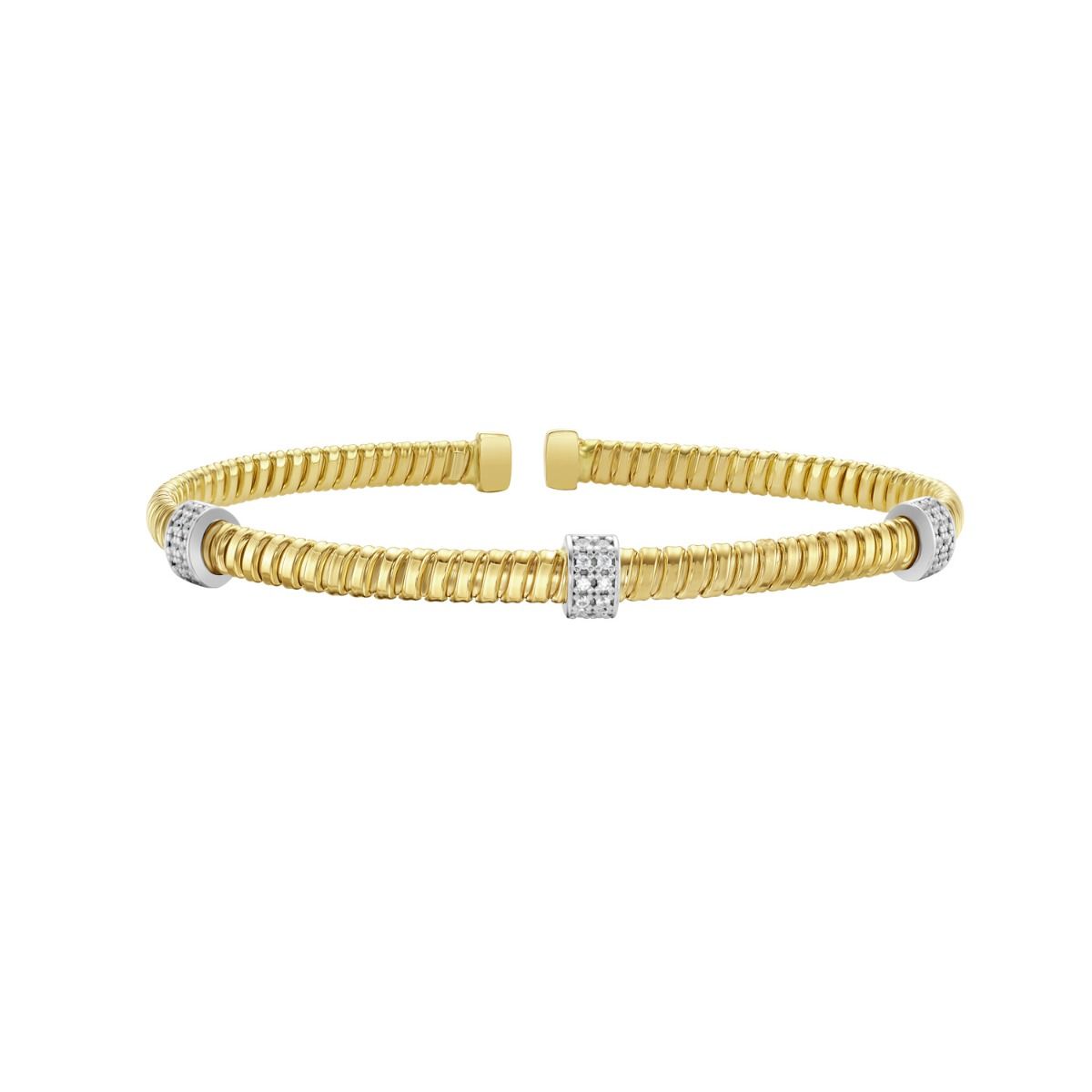 Yellow Gold Diamond Triple Station Tubogas Cuff