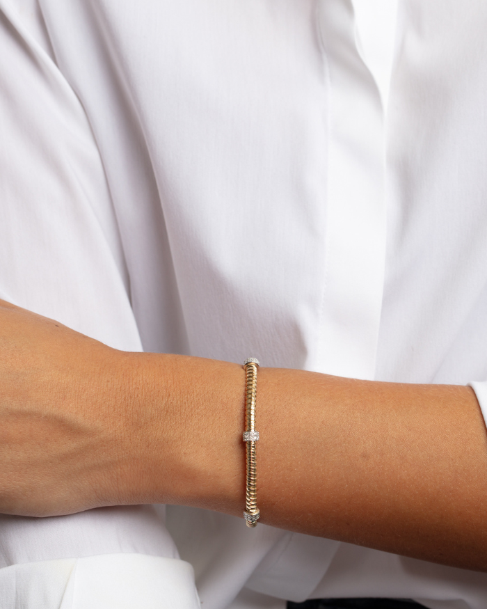 Yellow Gold Diamond Triple Station Tubogas Cuff