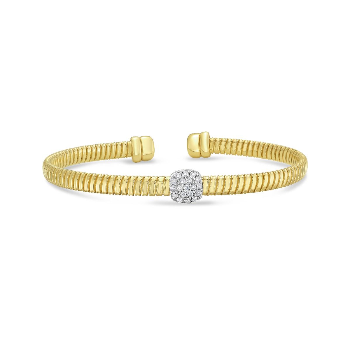 Yellow Gold Diamond Square Tubogas Cuff