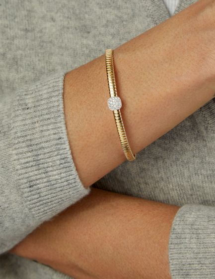 Yellow Gold Diamond Square Tubogas Cuff
