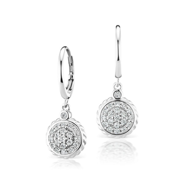 Pave Set Diamond Cluster Dangle Earrings