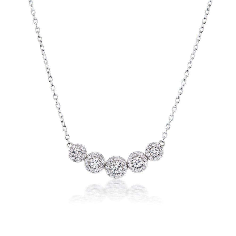 Curved Diamond Halo Necklace