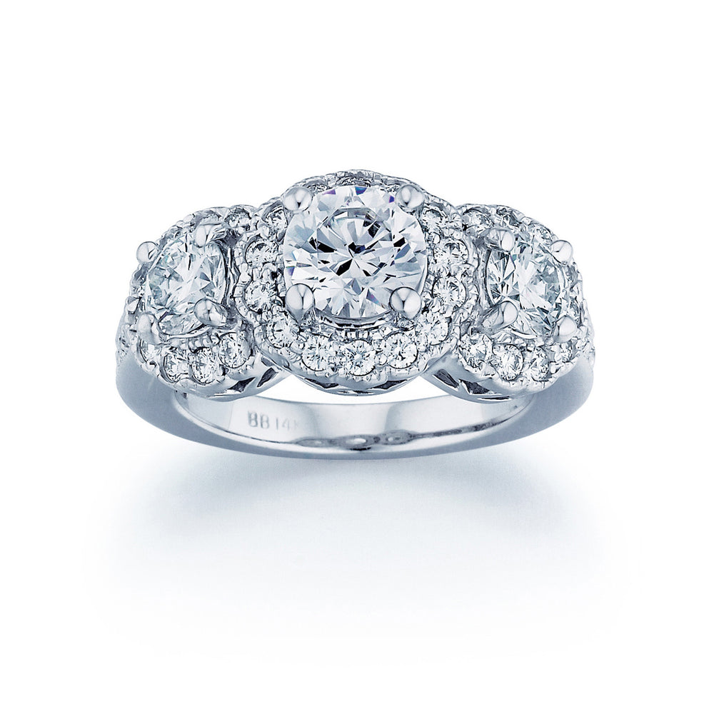 Barmakian Three Stone Halo Engagement Ring