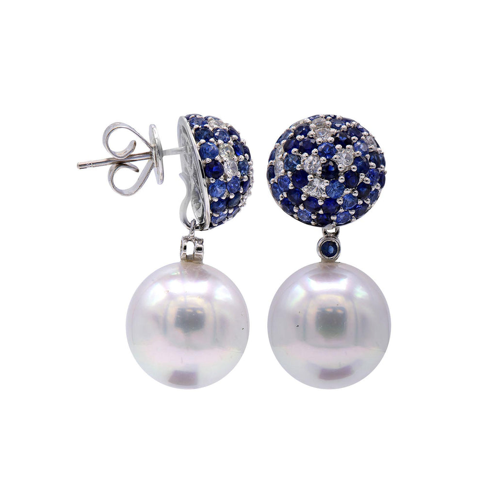 South Sea Pearl & Sapphire Drop Earrings