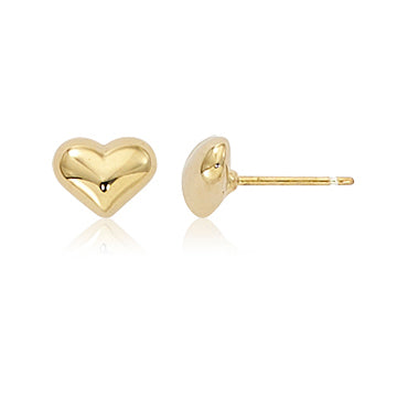 Yellow Gold Puffed Heart Stud Earrings