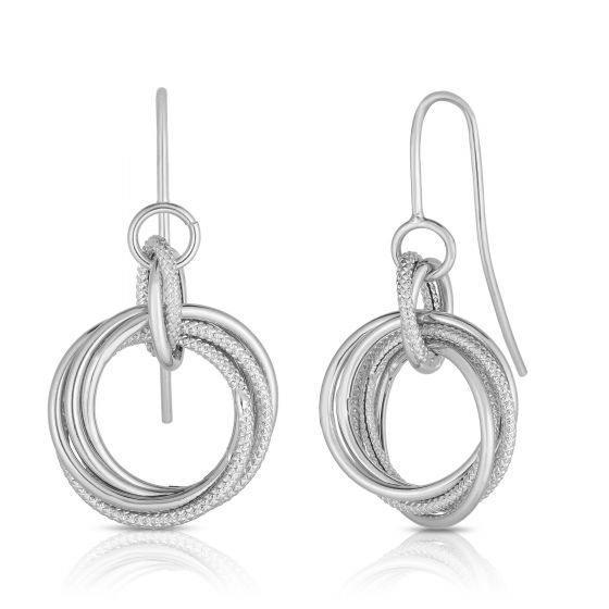 White Gold Textured Knot Dangle Earrings