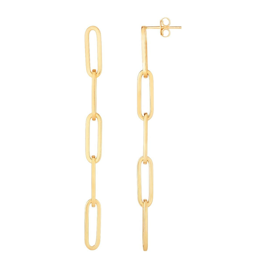 Yellow Gold Long Paperclip Earrings