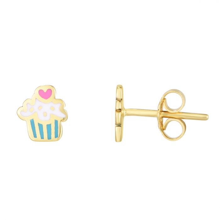Yellow Gold Cupcake Enamel Earrings