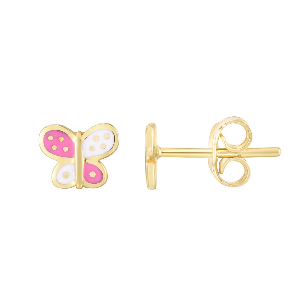 Yellow Gold Butterfly Enamel Earrings