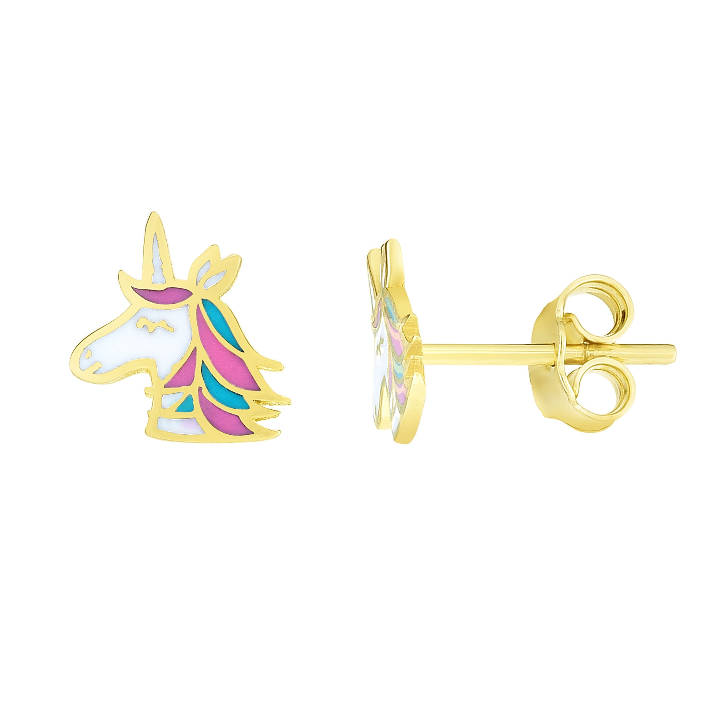Yellow Gold Unicorn Enamel Earrings
