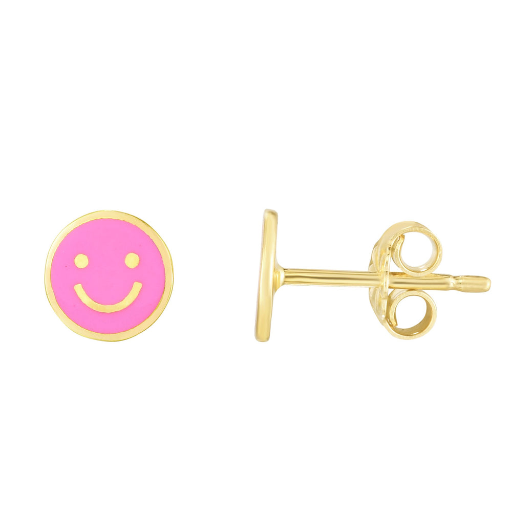 Yellow Gold Smiley Face Enamel Earrings