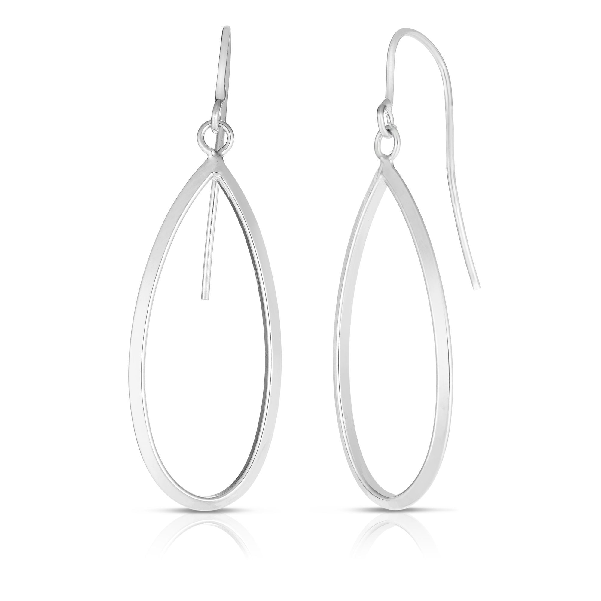 White Gold Open Pear Shape Dangle Earrings