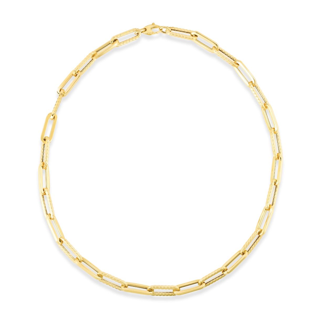 Yellow Gold Paperclip and Cable Necklace