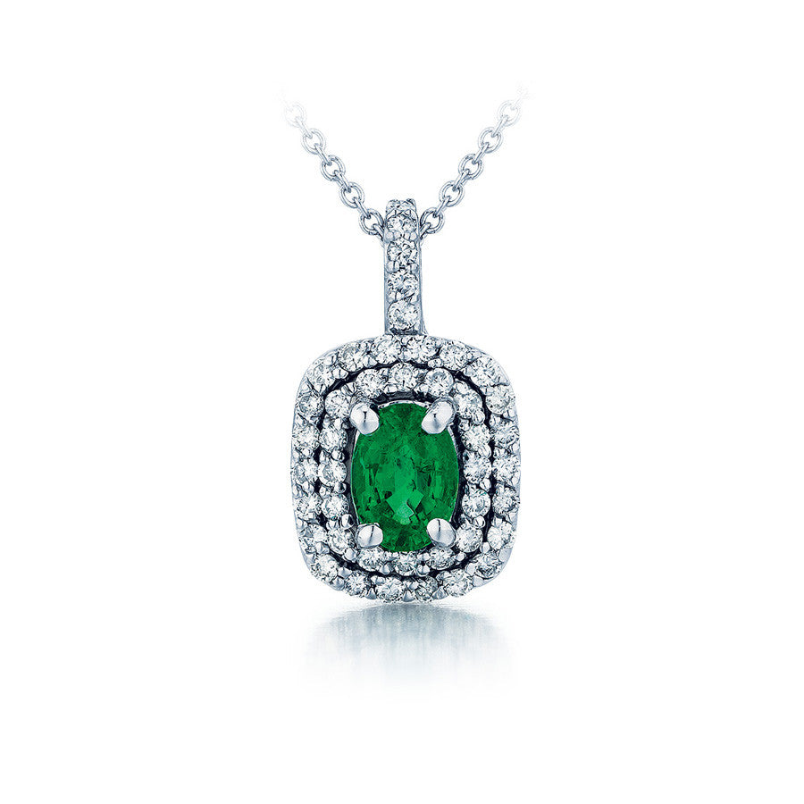 Emerald and Diamond Halo Pendant