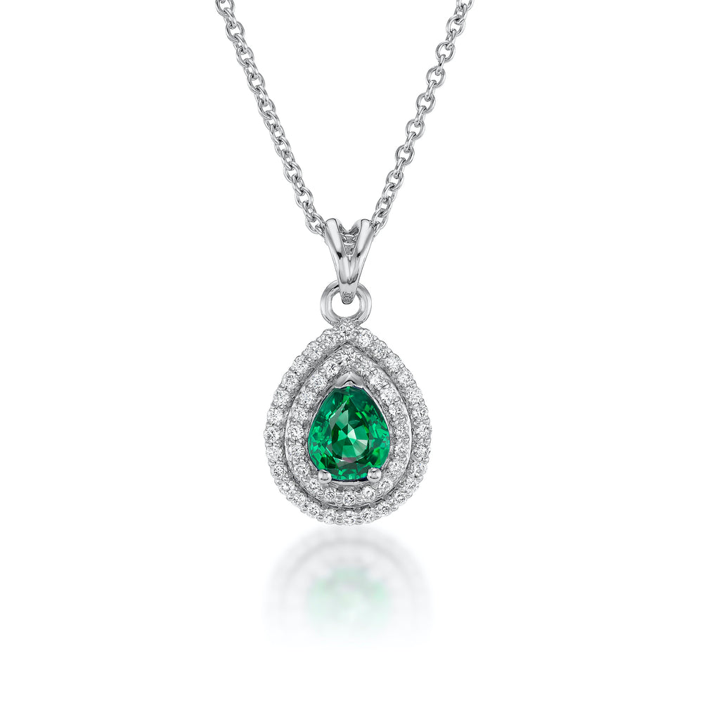 Emerald and Diamond Halo Pendant