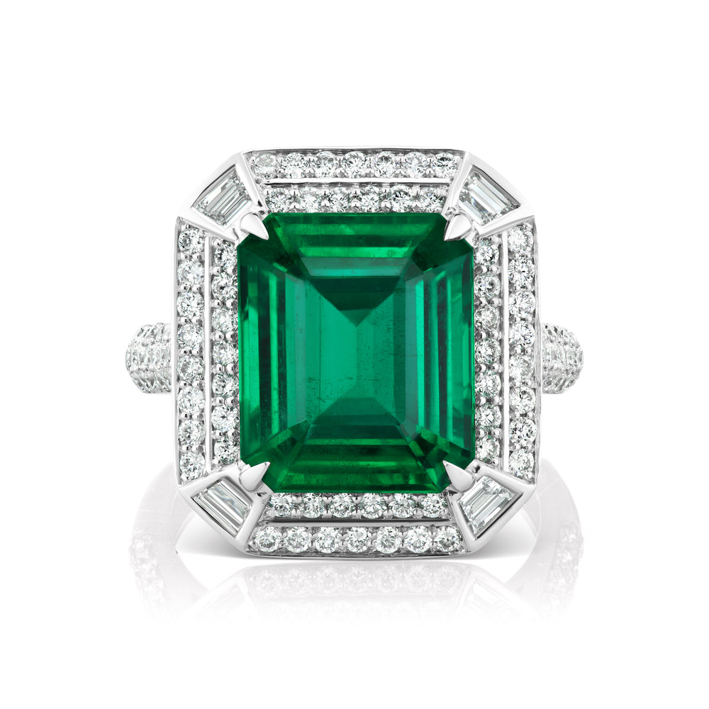Barmakian Emerald Cut Emerald and Diamond Ring