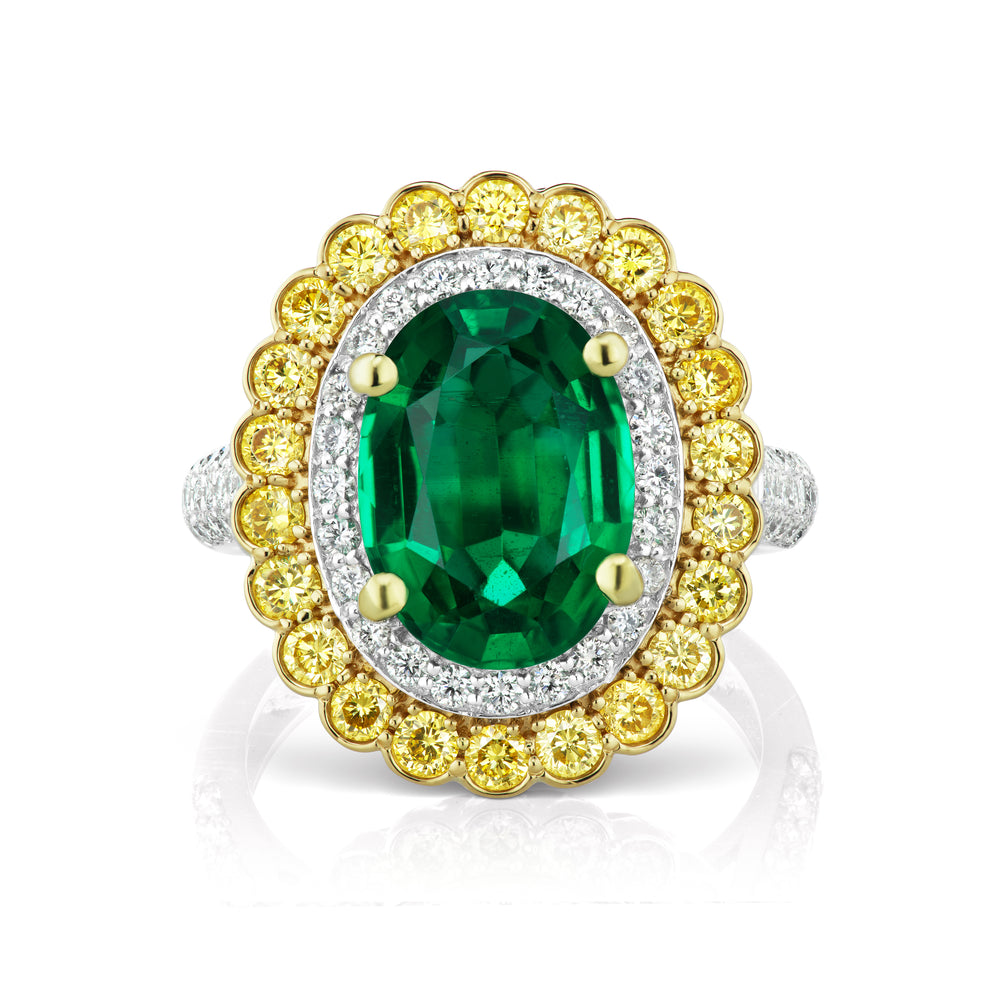 Barmakian Oval Emerald and Yellow Diamond Ring