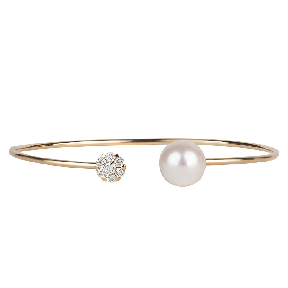 Yellow Gold Pearl and Diamond Cuff Bracelet