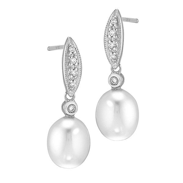 Freshwater Pearl and Diamond Drop Earrings