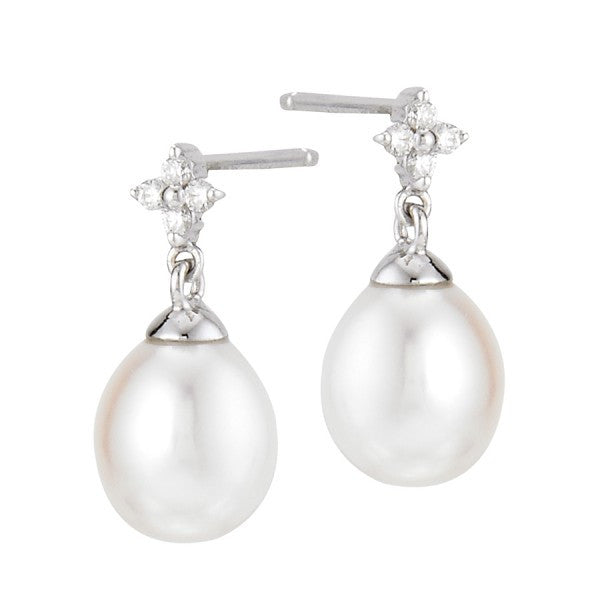 Freshwater Pearl and Diamond Earrings