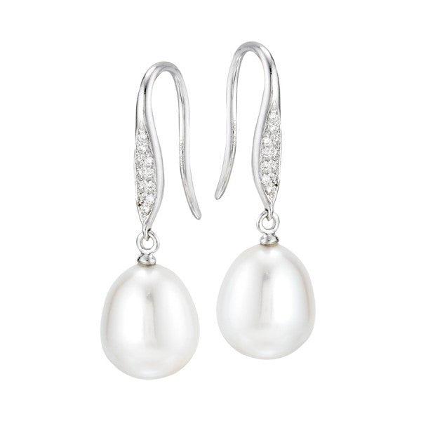 Freshwater Pearl and Diamond Drop Earrings