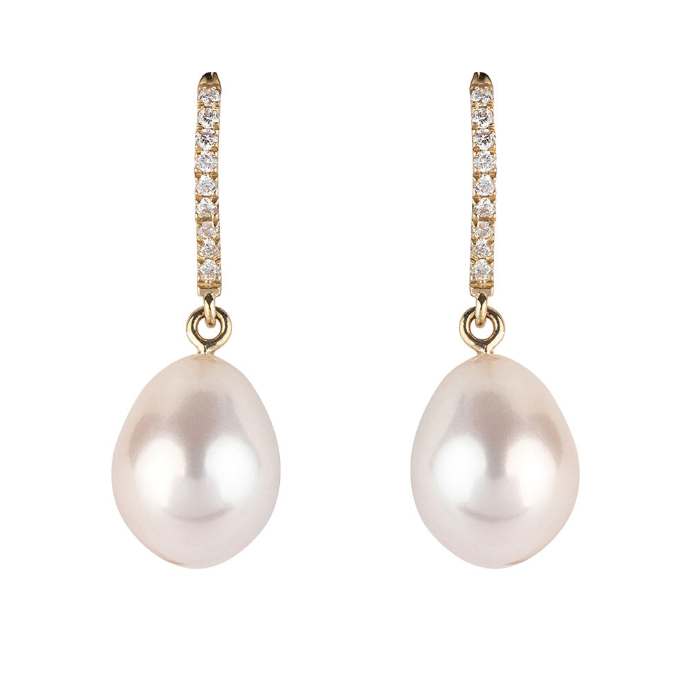 Freshwater Pearl and Diamond Drop Earrings