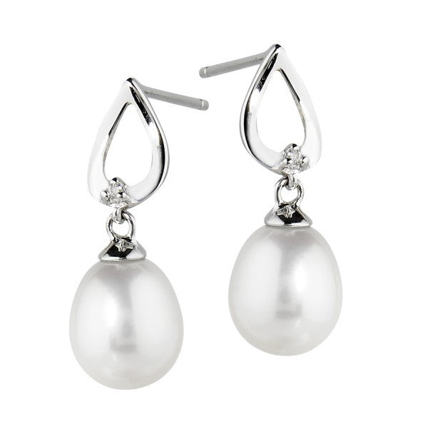Freshwater Pearl and Diamond Earrings
