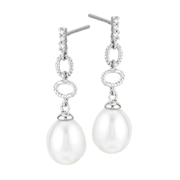 Freshwater Pearl and Diamond Drop Earrings