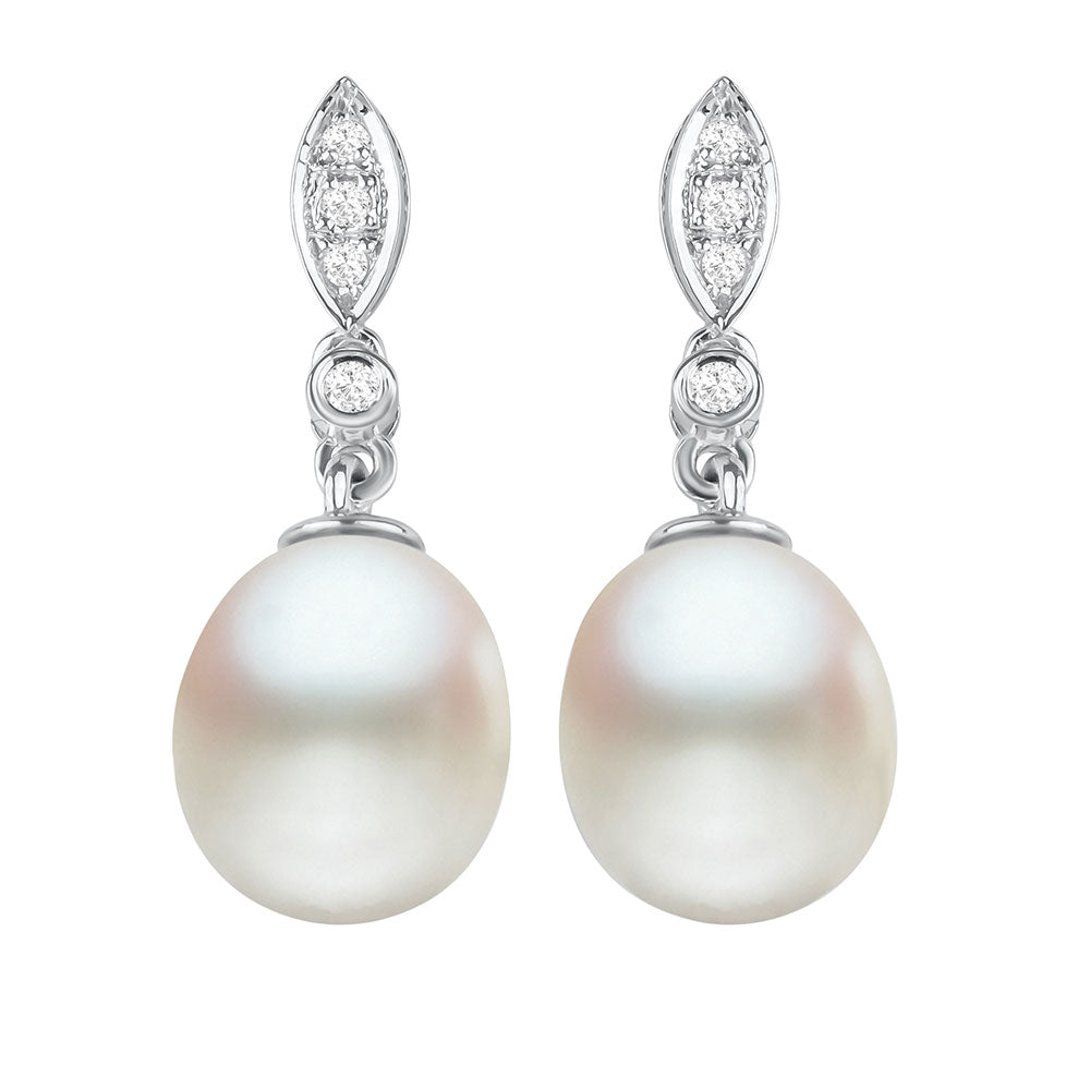 Freshwater Pearl and Diamond Dangle Earrings