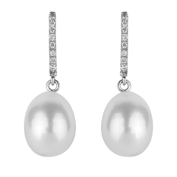 Freshwater Pearl and Diamond Drop Earrings