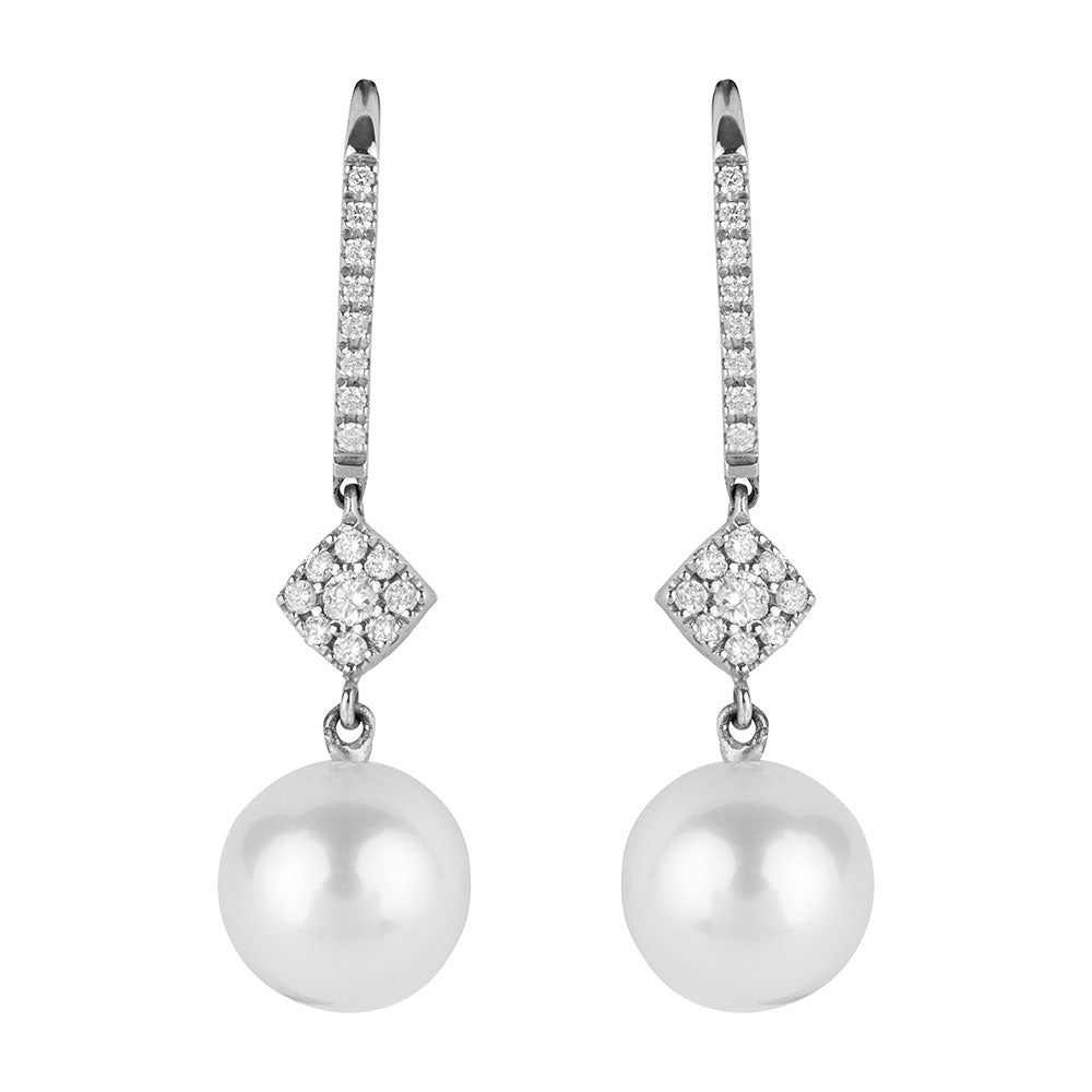 Freshwater Pearl and Diamond Drop Earrings