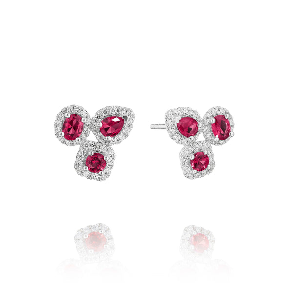 Fana Ruby and Diamond Cluster Earrings