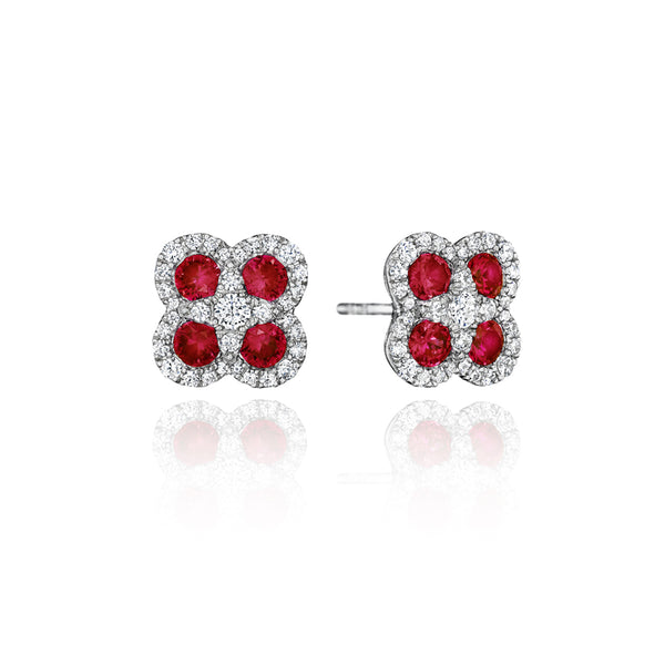 Fana Ruby and Diamond Cluster Earrings