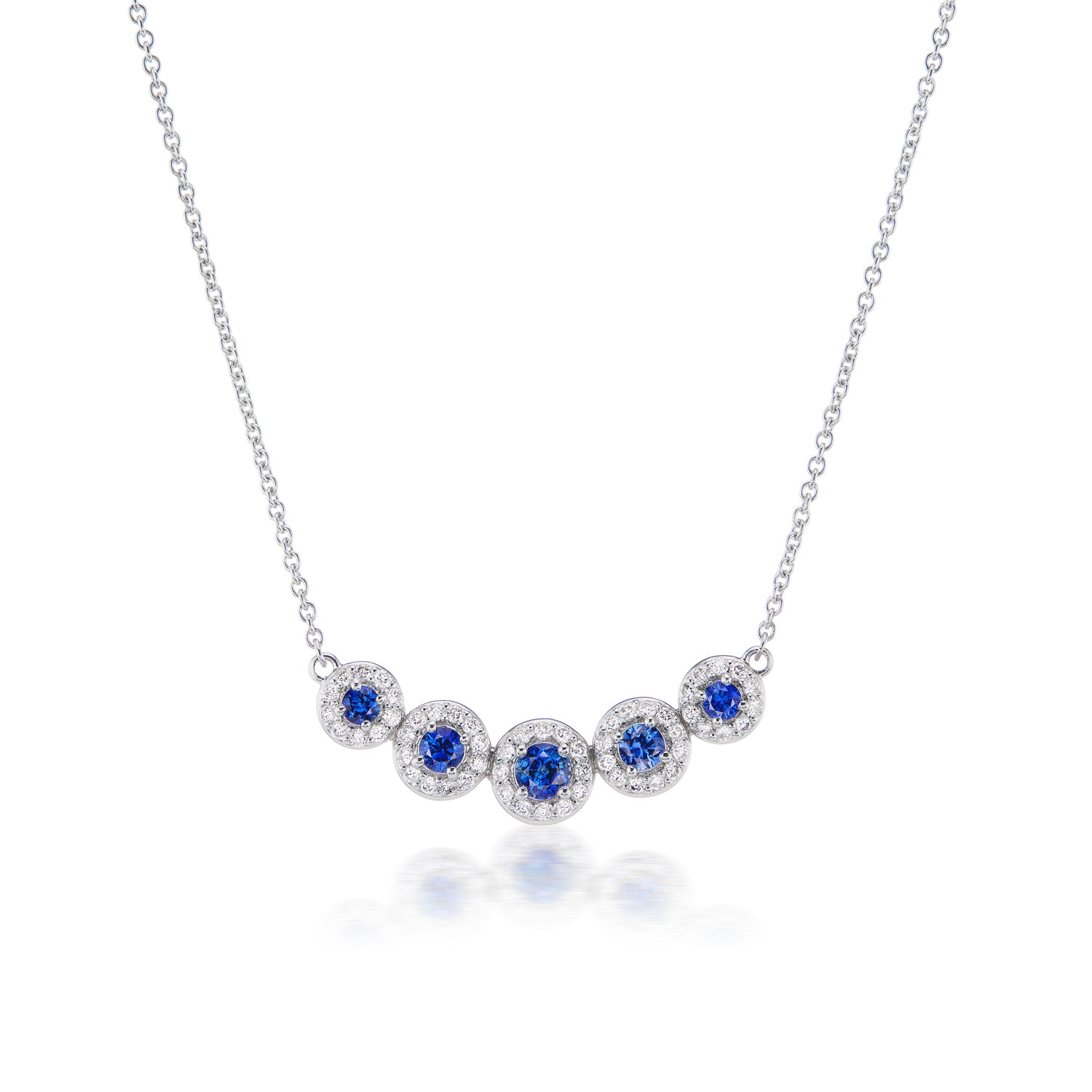 Curved Sapphire and Diamond Halo Necklace