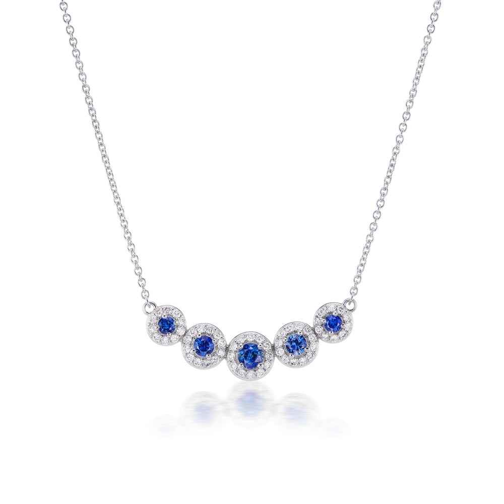 Curved Sapphire and Diamond Halo Necklace